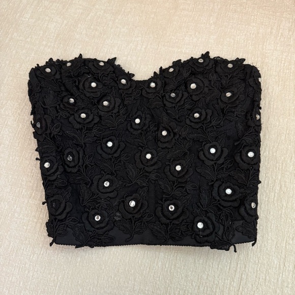 Vintage Black Floral Embellished Bustier 36B - Picture 1 of 6
